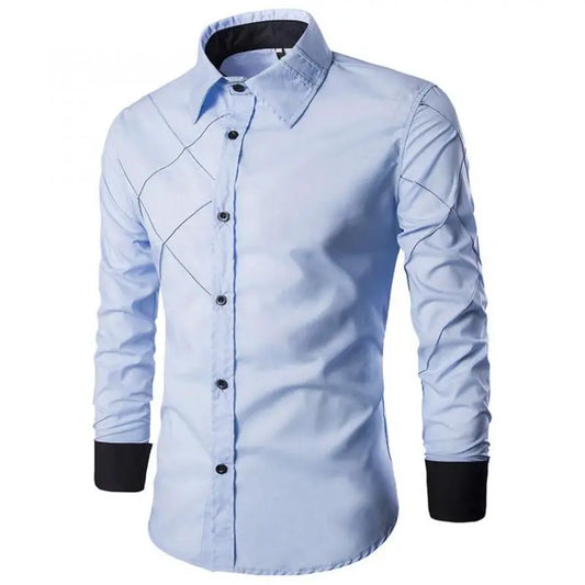 Men's Light Blue Geometric Slim-Fit Dress Shirt